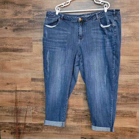 Lane Bryant Jeans Plus Size 26 Boyfriend Capri High Rise Ripped Medium Dark Wash - Picture 1 of 9